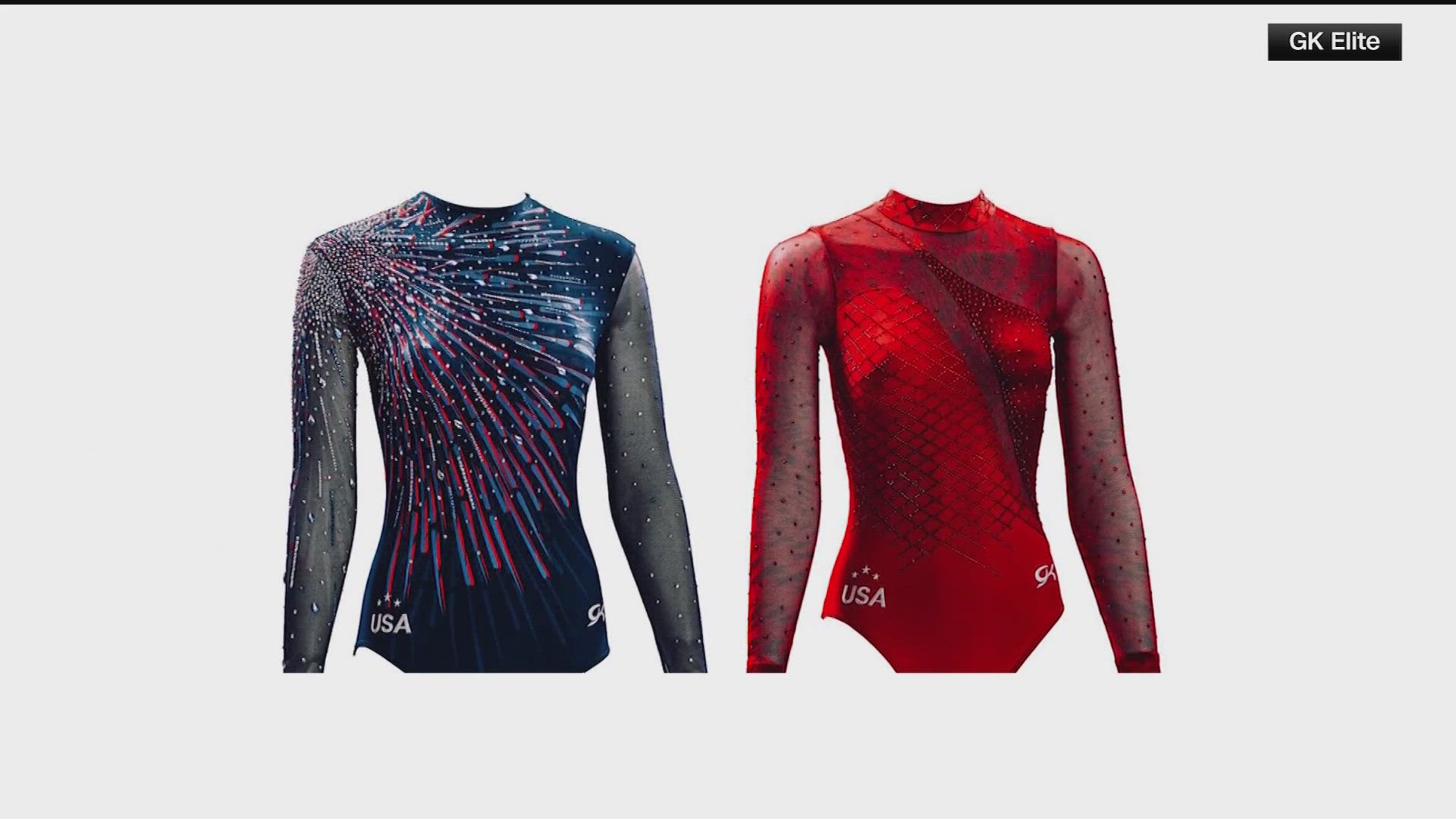 The eight Olympic leotards feature Swarovski crystals in a red, white and blue color palette.