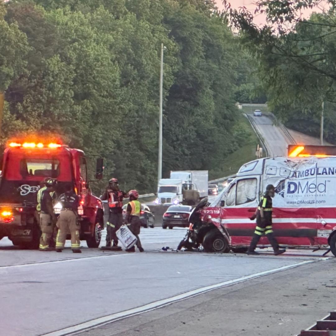 Ambulance transporting patient flips over in crash on I-285 in DeKalb ...