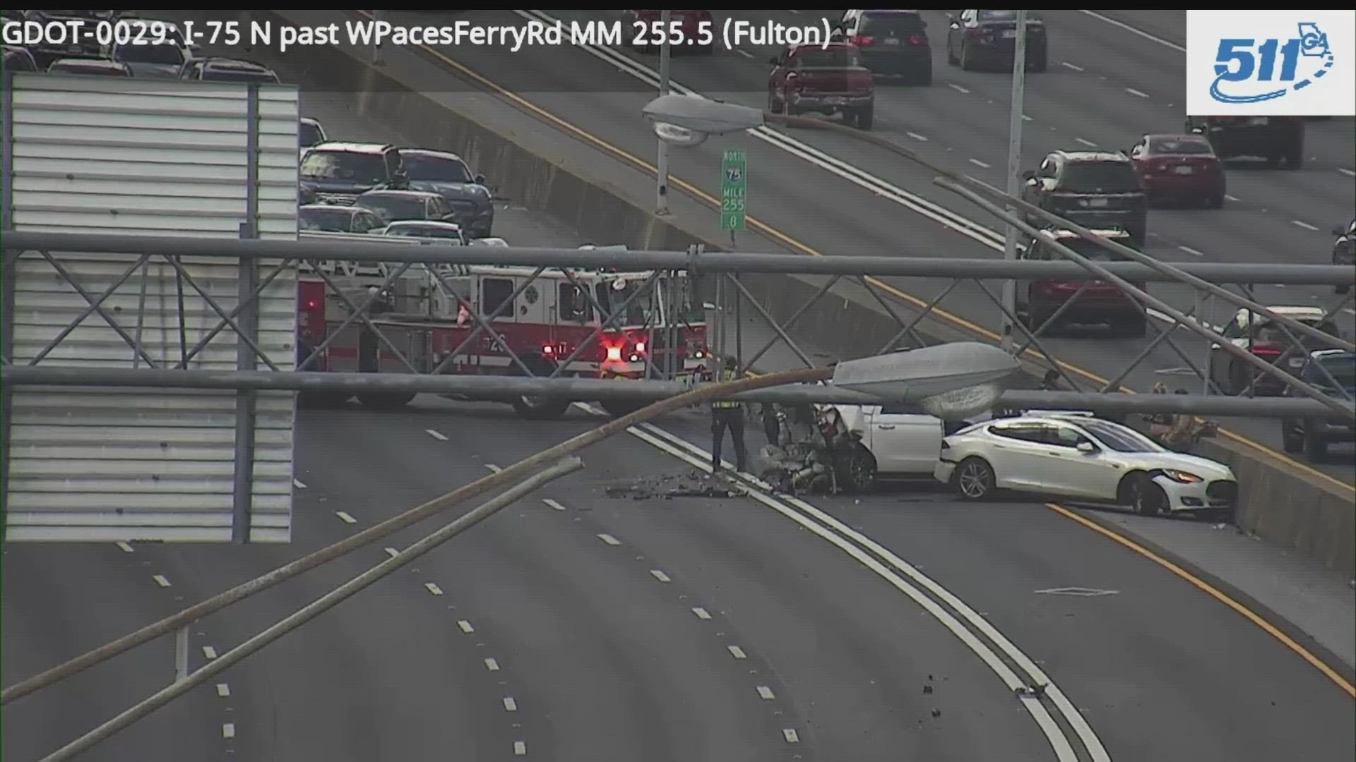 All lanes of I-75 South are blocked past Mt. Paran Road near West Paces Ferry Road.