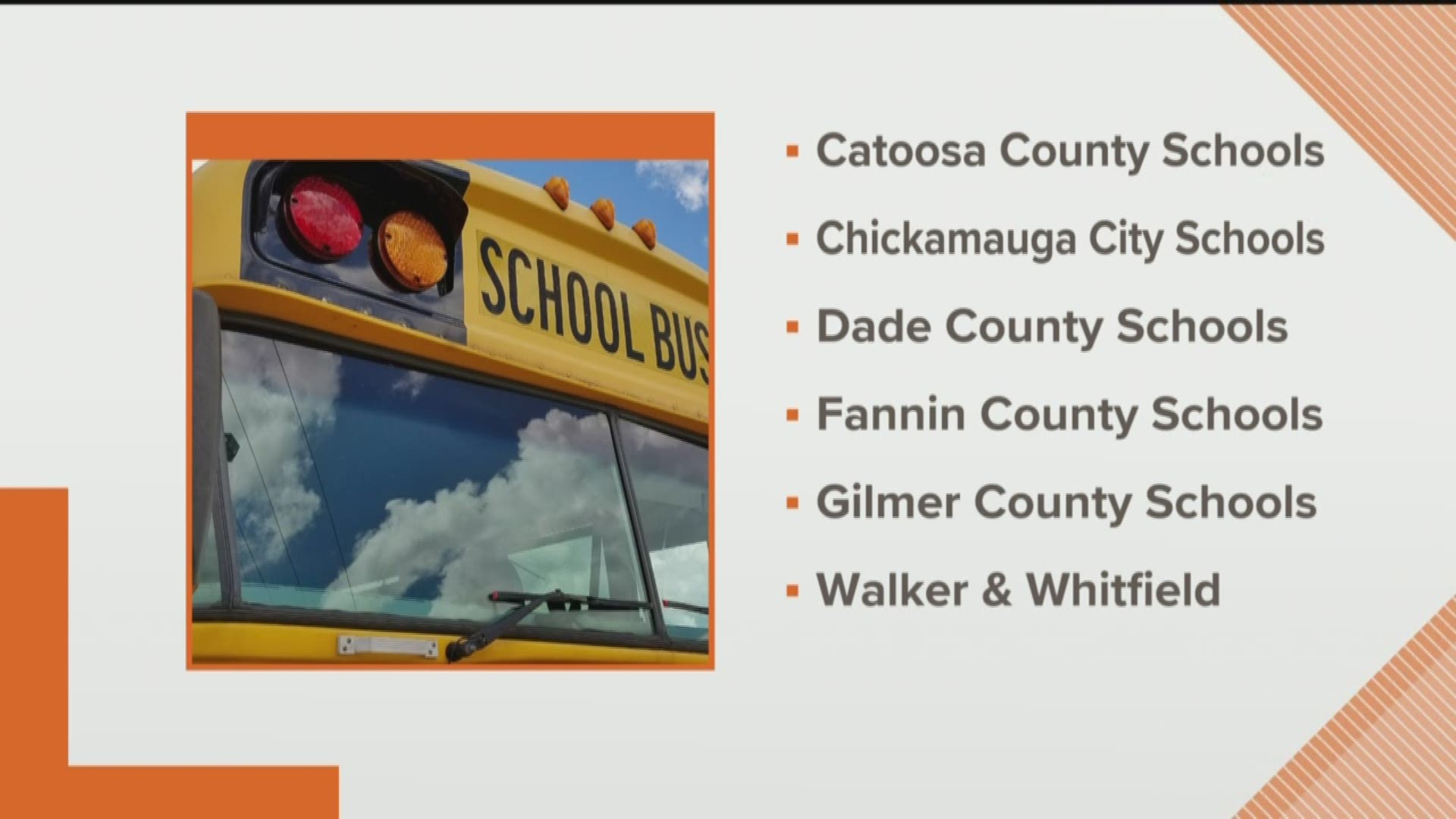 The following schools are delayed for two hours.