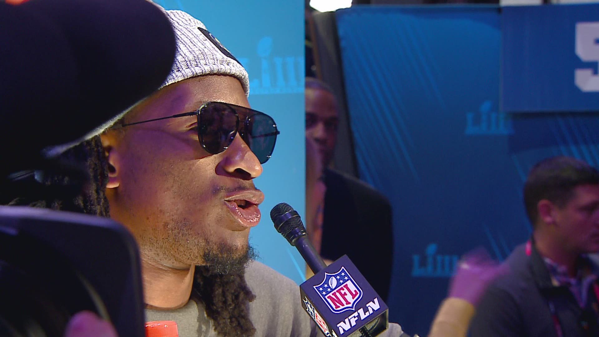 Gurley spoke to the media at Super Bowl Opening Night.