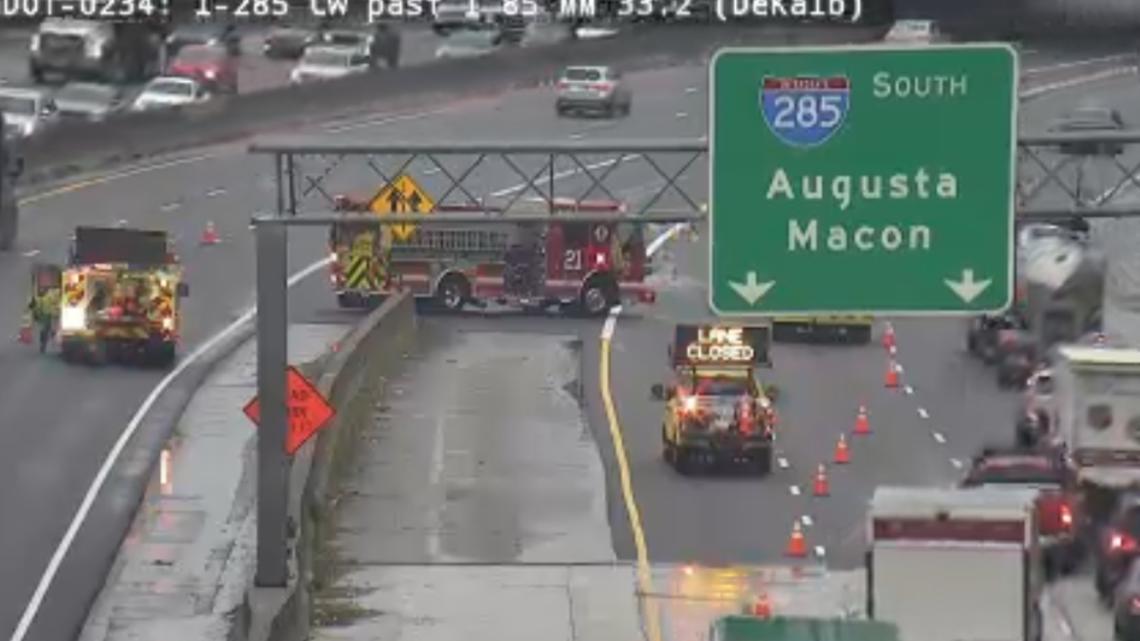 I 285 I 85 traffic car fire closes lanes at Chamblee Tucker Road ...