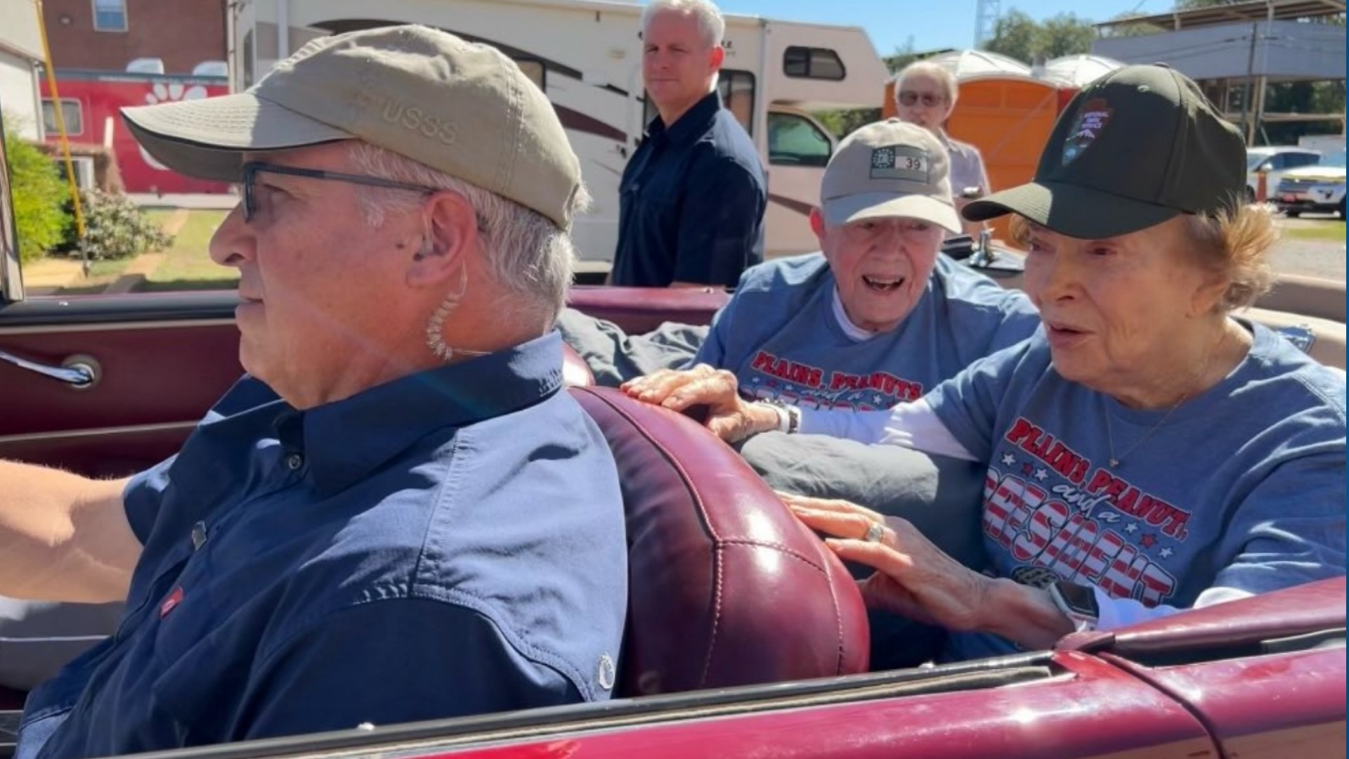 The two could be seen riding in a shiny red 1946 Ford Super Deluxe convertible, which was a surprise 75th anniversary gift.