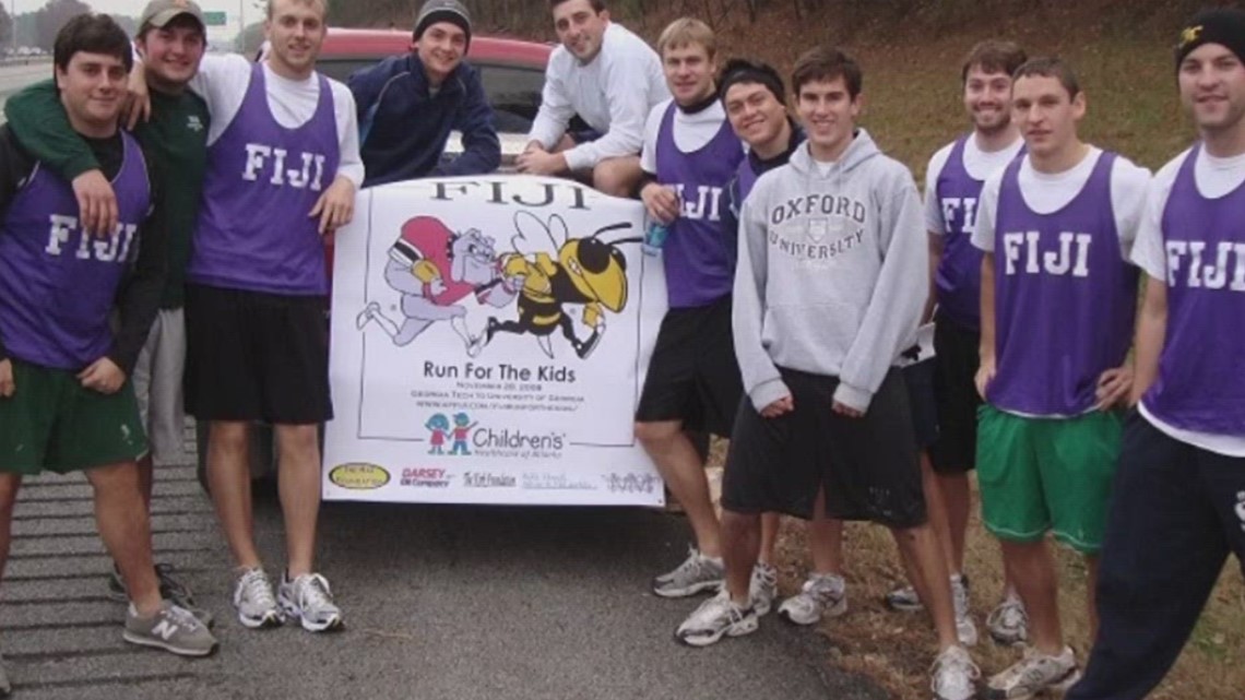 UGA Tech game ball charity stroll Athens to Atlanta