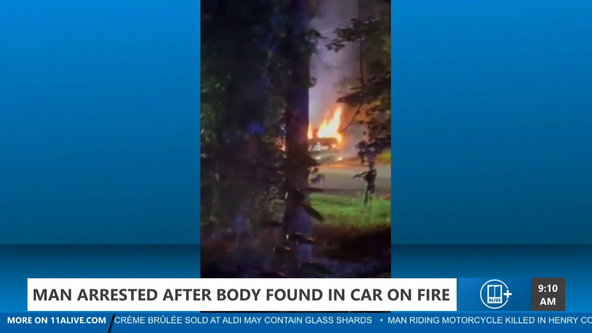 Man arrested after body found in burning car | 11alive.com