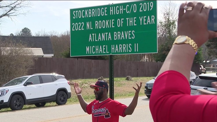 Atlanta Braves Michael Harris celebrate by Stockbridge High