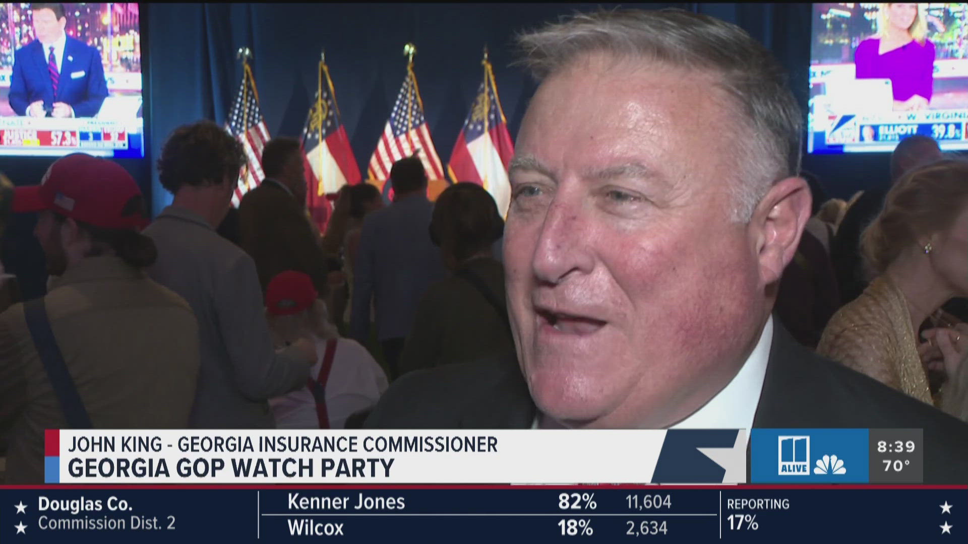 Insurance Commissioner John King spoke to 11Alive's Doug Richards at the GOP watch party on Election Day. 