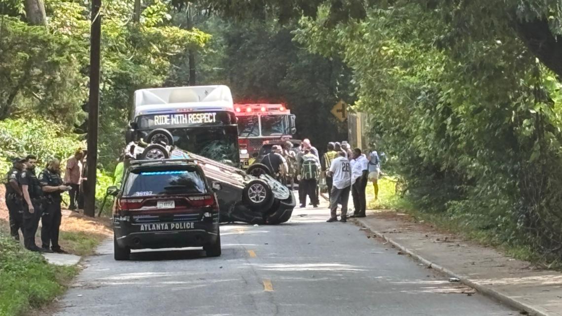 Suspect flips car, crashes into MARTA bus in northwest Atlanta neighborhood, police say