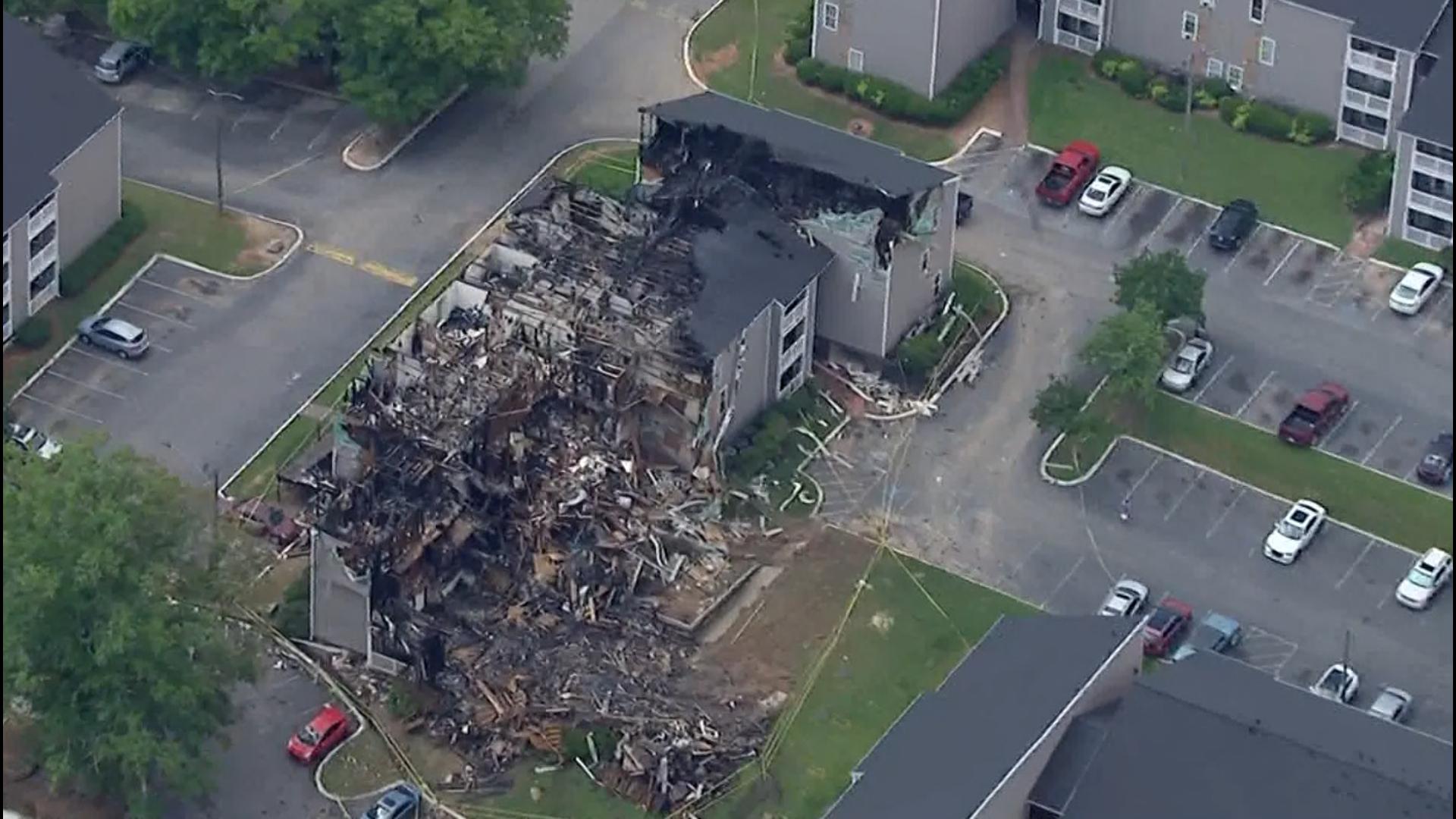 A fire broke out Sunday at the Park Creek Apartments on Bouldercrest Drive. 11Alive SkyTracker flew over the aftermath of Monday.