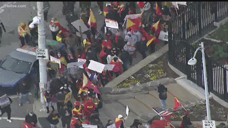 Group demonstrates outside of Georgia Capitol regarding humanitarian aid for Ethiopia