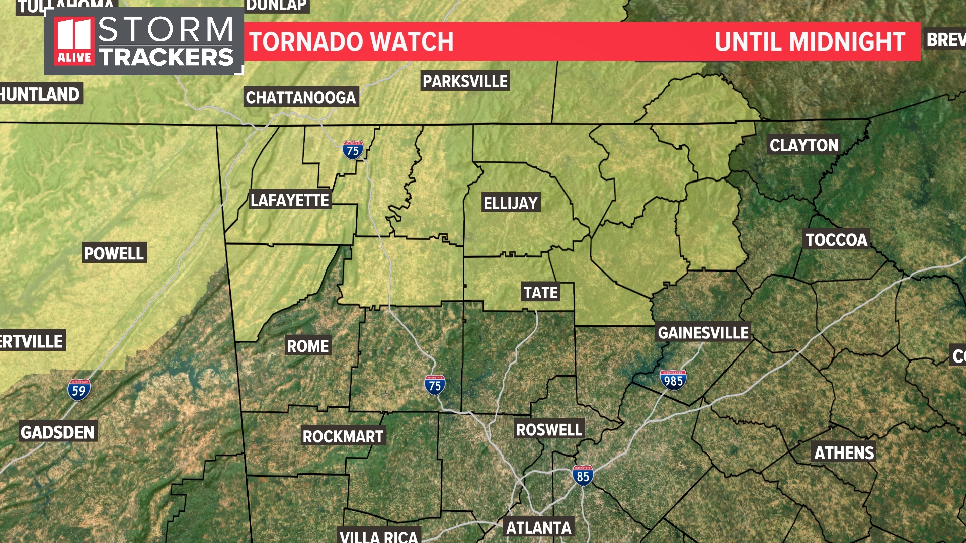 A tornado watch has been issued for part of north Georgia on Wednesday. Here's the latest on your forecast.