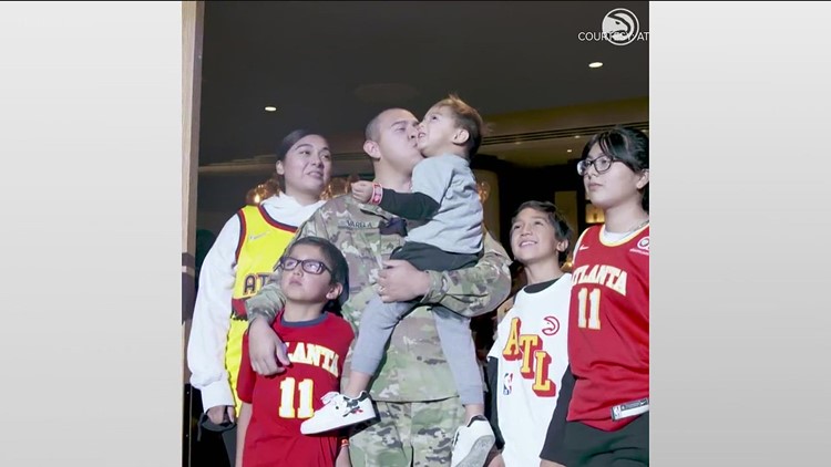 Atlanta Hawks surprise soldier's family with his return home for the holidays