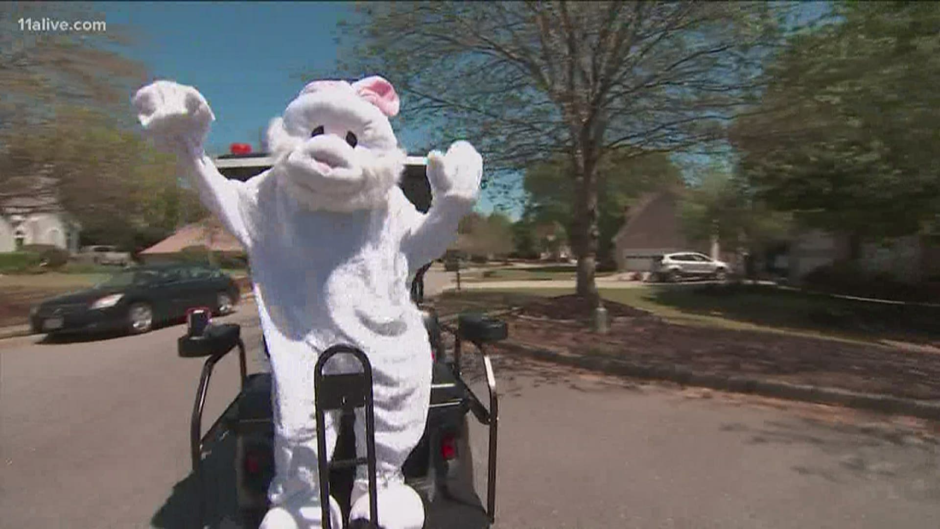 The Easter Bunny took a golf cart through one north suburban neighborhood on Saturday afternoon.