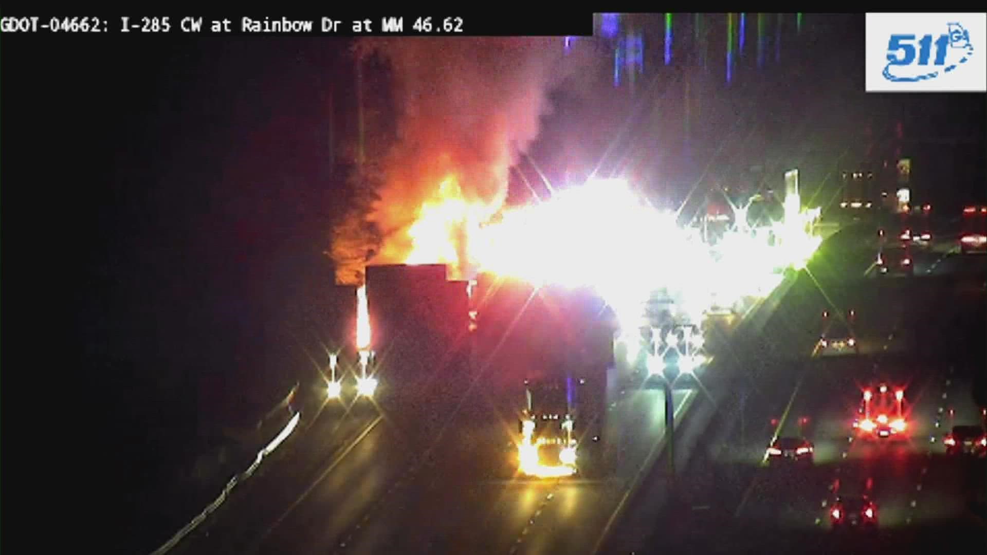 Vehicle fire shuts down multiple lanes of I-285 | 11alive.com