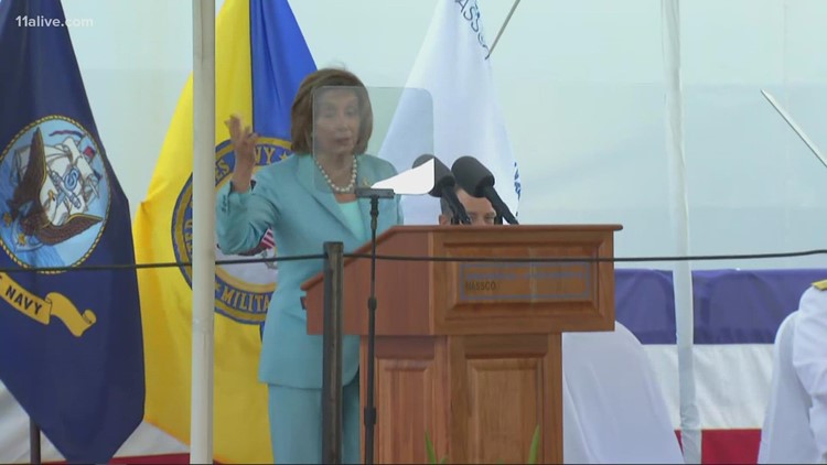 Nancy Pelosi speaks at christening of Naval ship in honor of John Lewis