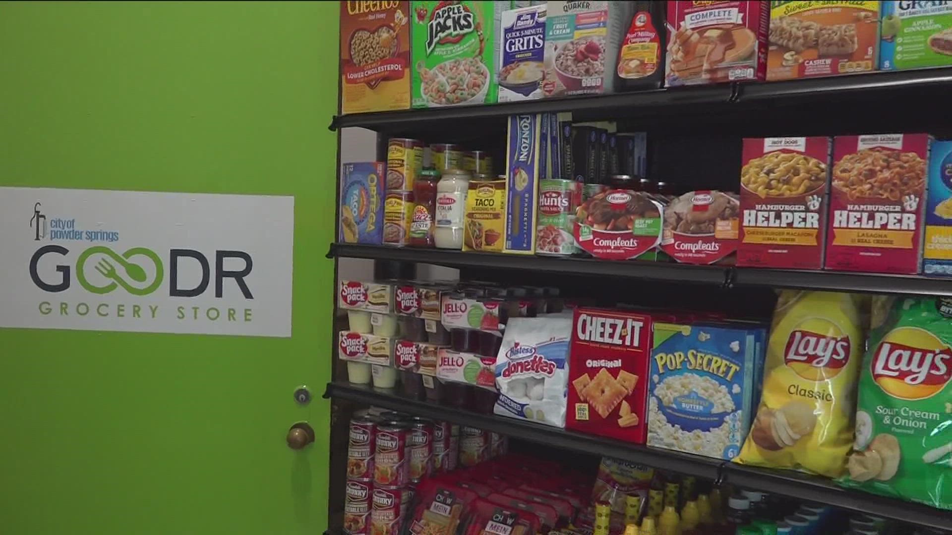 Goodr opens its fifth free grocery store at Tapp Middle School in Powder Springs Wednesday.