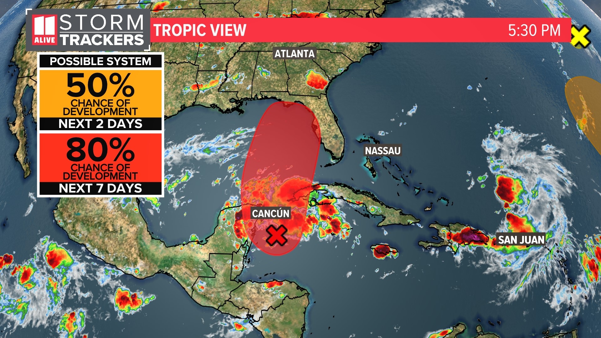 A tropical depression or tropical storm could develop late weekend into early next week