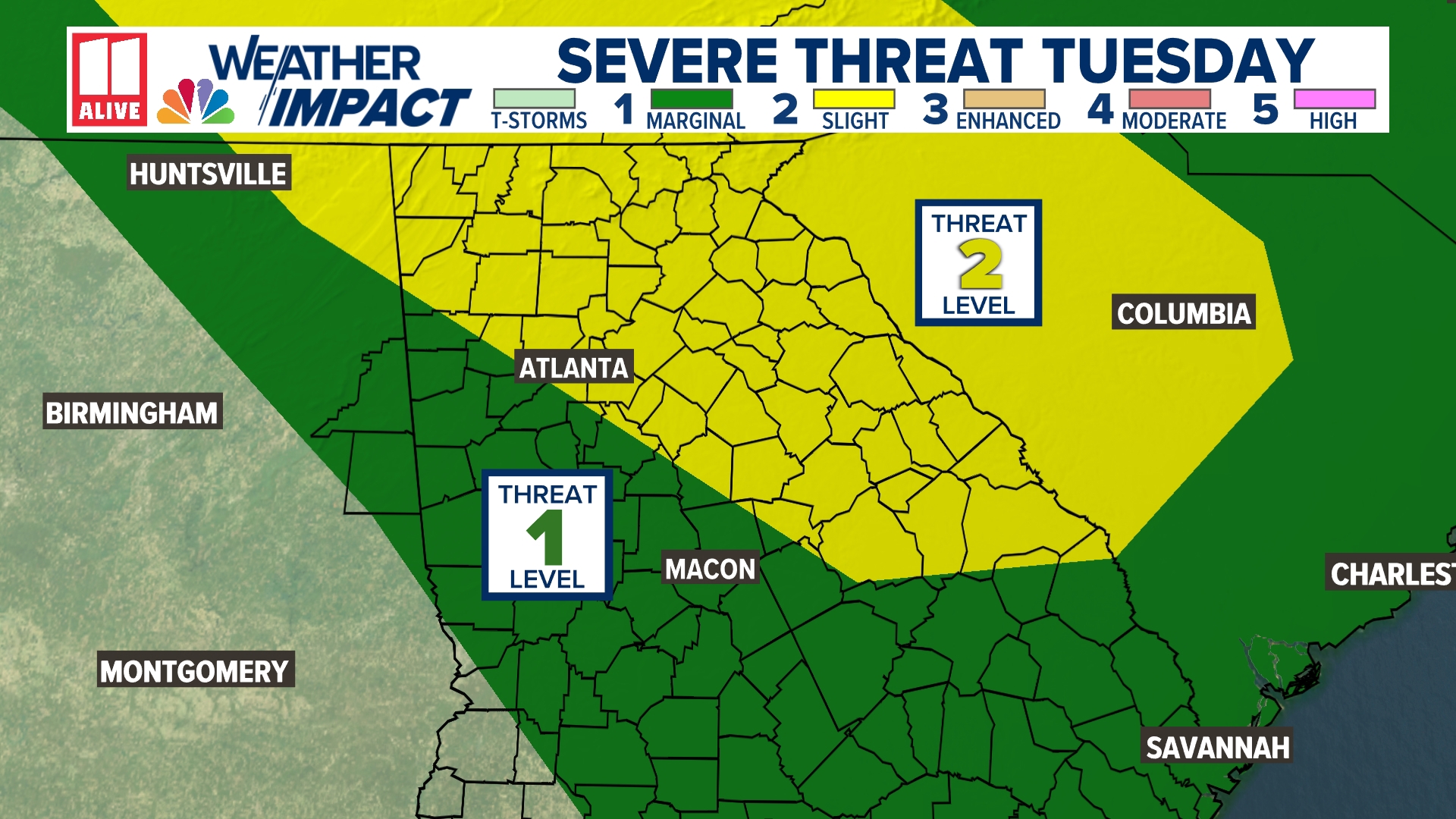 Scattered showers and storms will be possible for late in the afternoon Tuesday and into the evening.