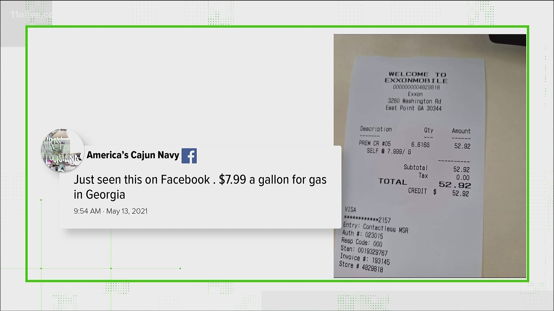 11Alive’s friends at PolitiFact tipped us off to a viral Facebook post about a gas station in East Point charging $7.99 a gallon.