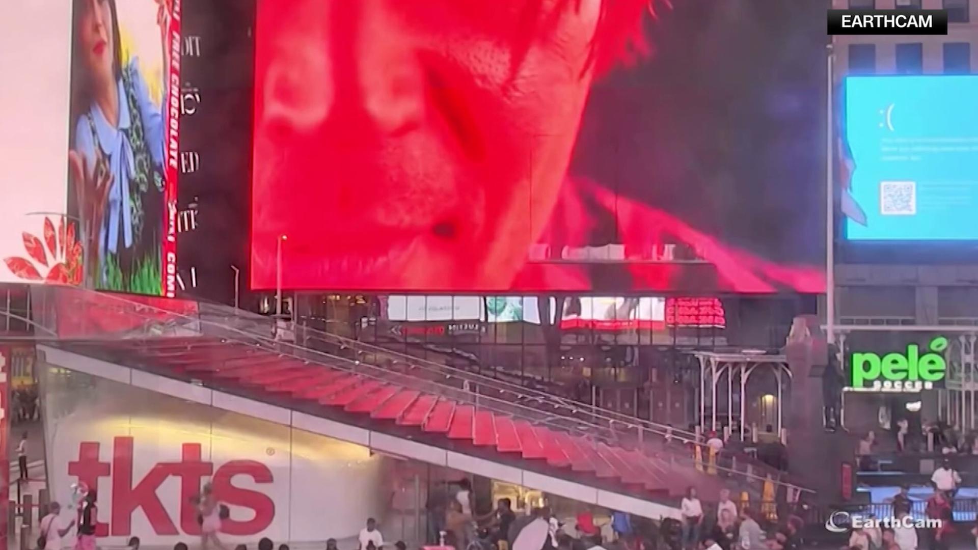 A digital billboard in New York's Time Square flashed blue with an error message from Microsoft amid a global tech outage caused by a faulty CrowdStrike update.