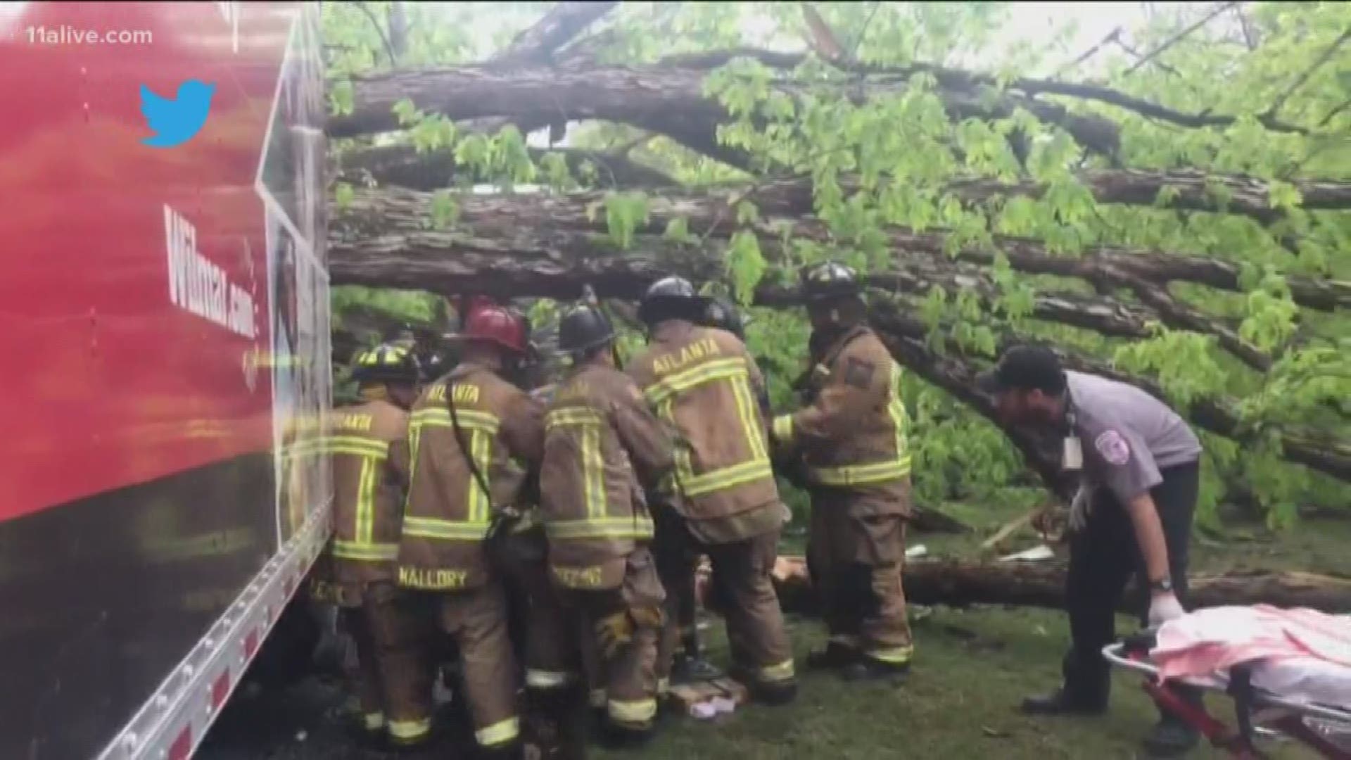 A large oak tree fell on the truck in Atlanta, police said.