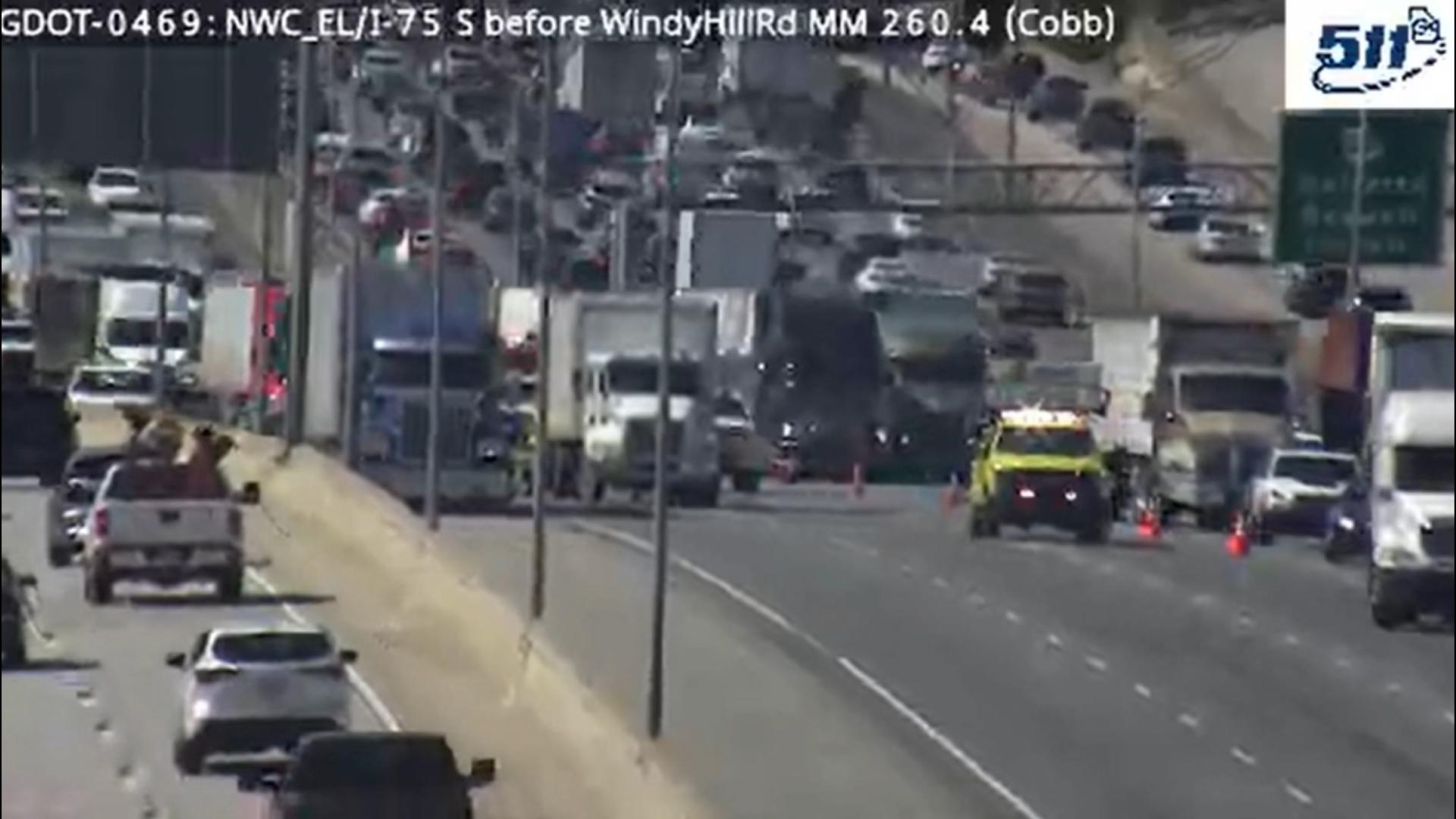 Lanes reopen after 'hazardous material' spill on I-75 South in Cobb ...
