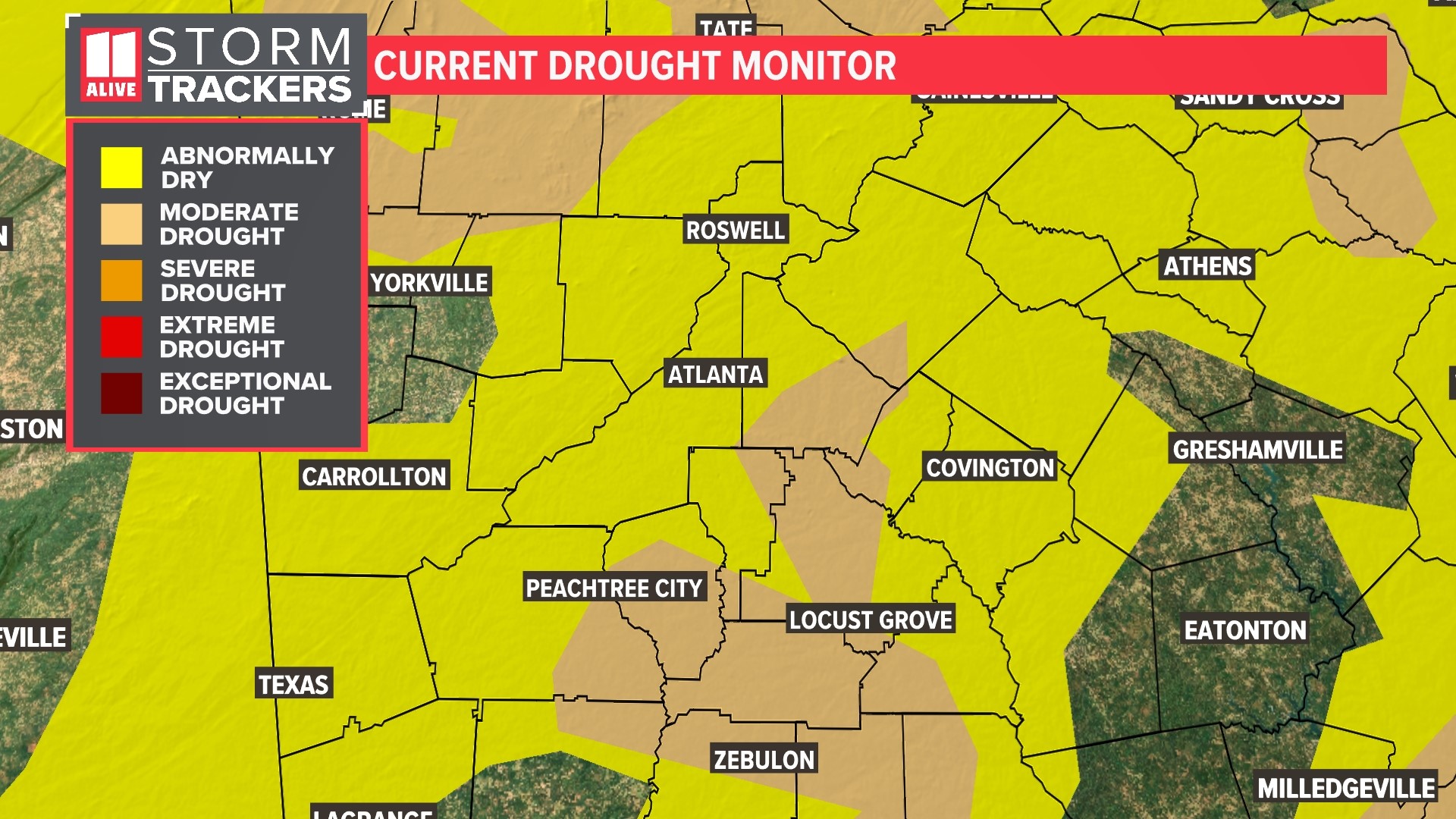 Around the Atlanta metro, Fulton, most of Gwinnet, and Clayton counties are no longer in a drought