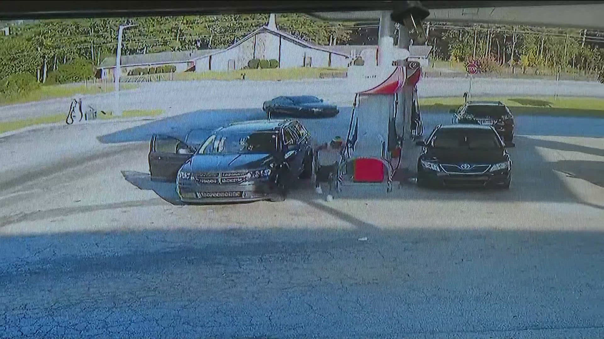 The incident happened at the gas station on Rock Chapel Road outside Lithonia on Monday evening.