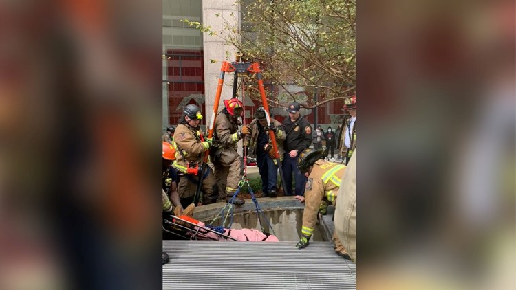 Construction worker hospitalized after falling nearly 20 feet at Coca-Cola headquarters