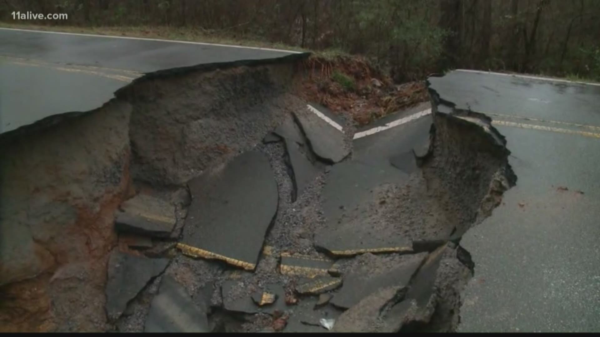 The ruptured water line is believed to be responsible for a massive hole in the road when flooding, road damage are rampant in the region.