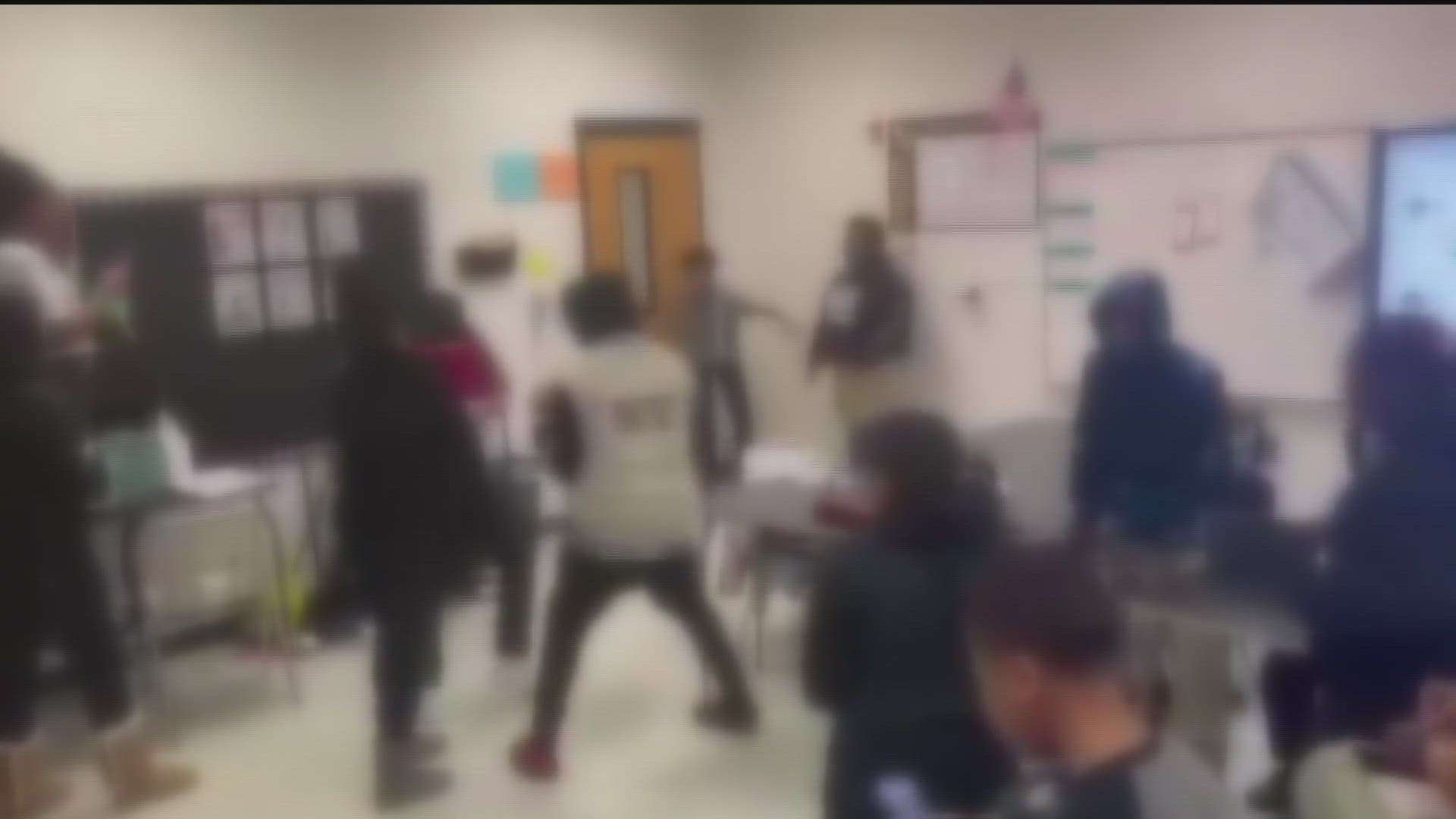 Viral videos appear to show Clayton County middle school students brawling in the classroom.