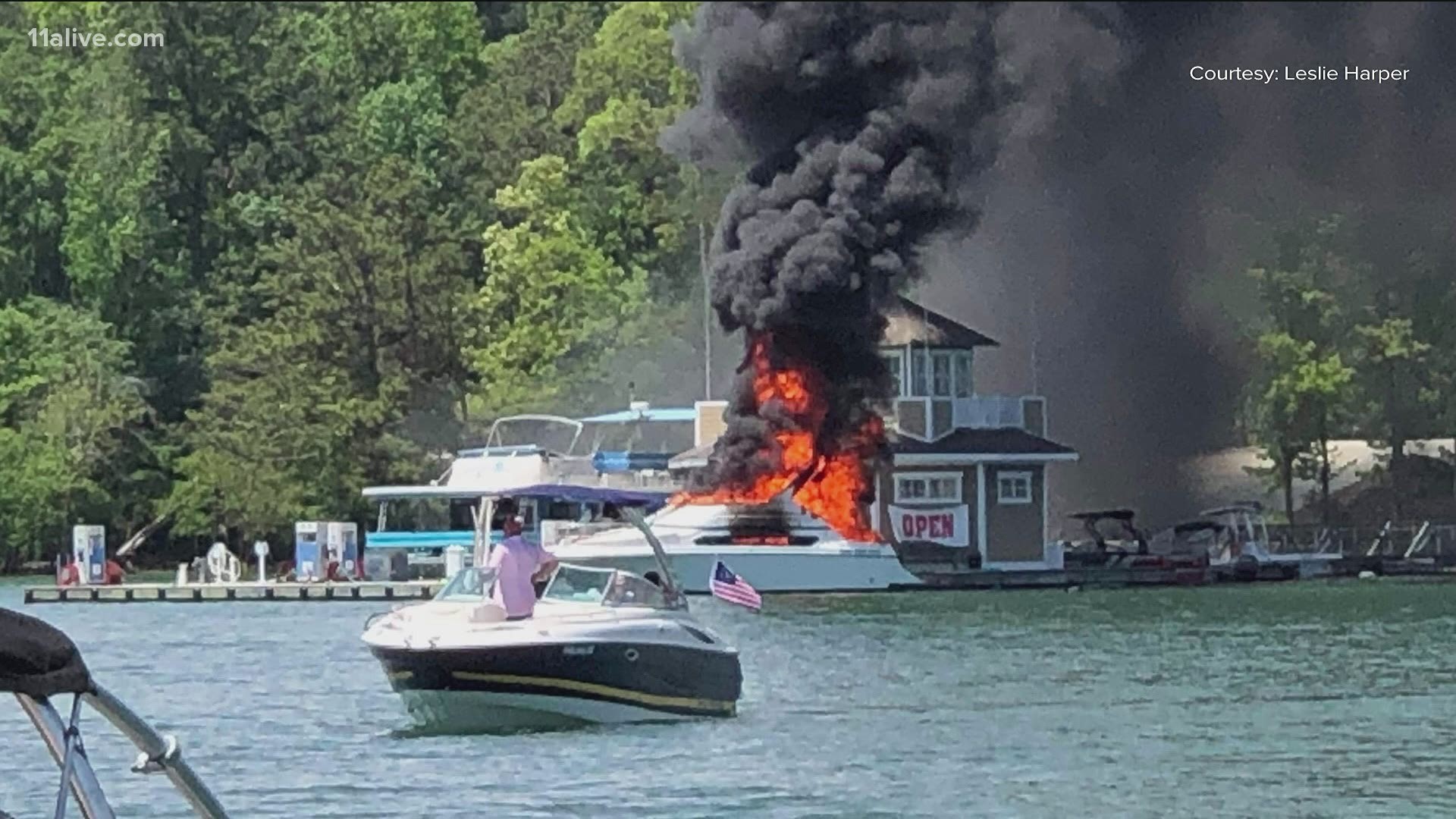 The boat was engulfed in flames near gas docks at Margaritaville.
