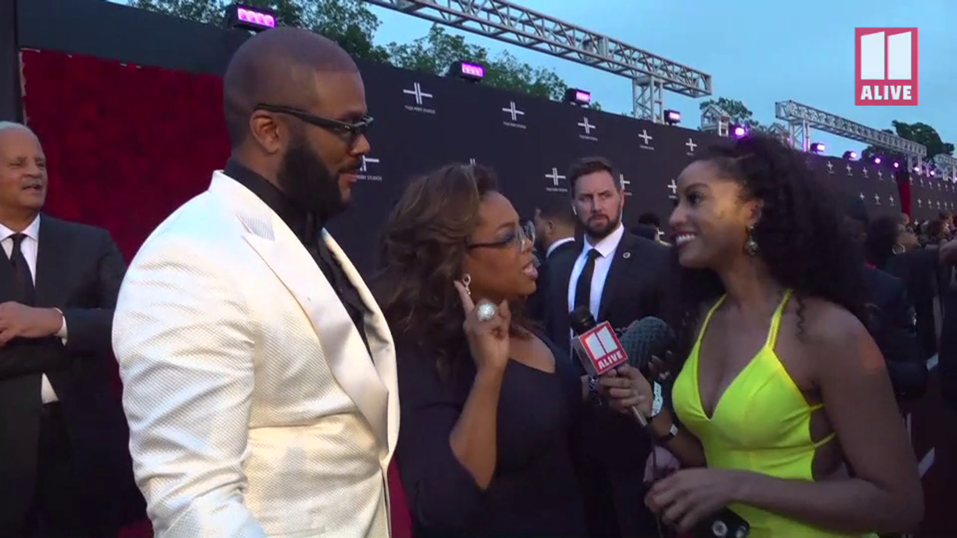 Oprah was with the man of the hour, Tyler Perry, as they walked the red carpet for the grand opening of Tyler Perry Studios on Saturday.
