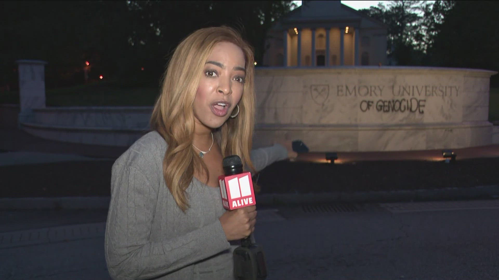 The vandalism included tagging the school's front entrance sign "Emory University of Genocide."