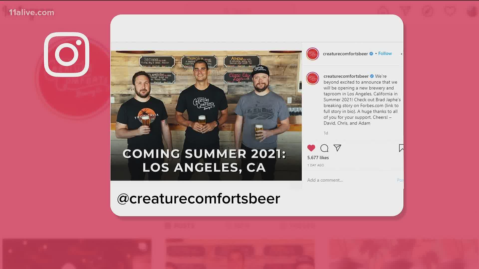 The will open a tap room and brewery in Los Angeles.