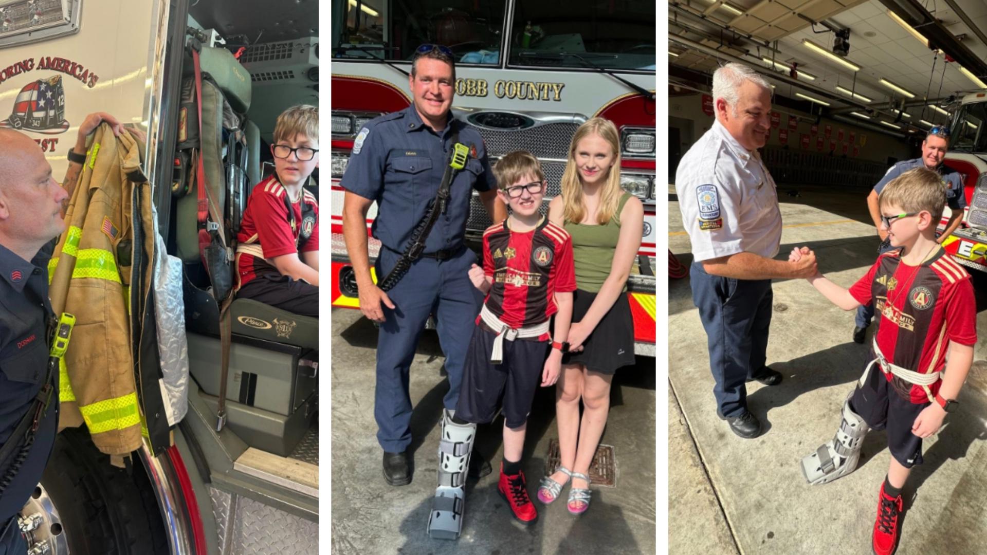 Cobb County firefighters reunite with 10-year-old boy rescued from car ...