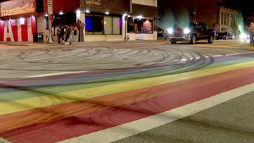 Rainbow crosswalk in Midtown damaged for second weekend by cars doing doughnuts