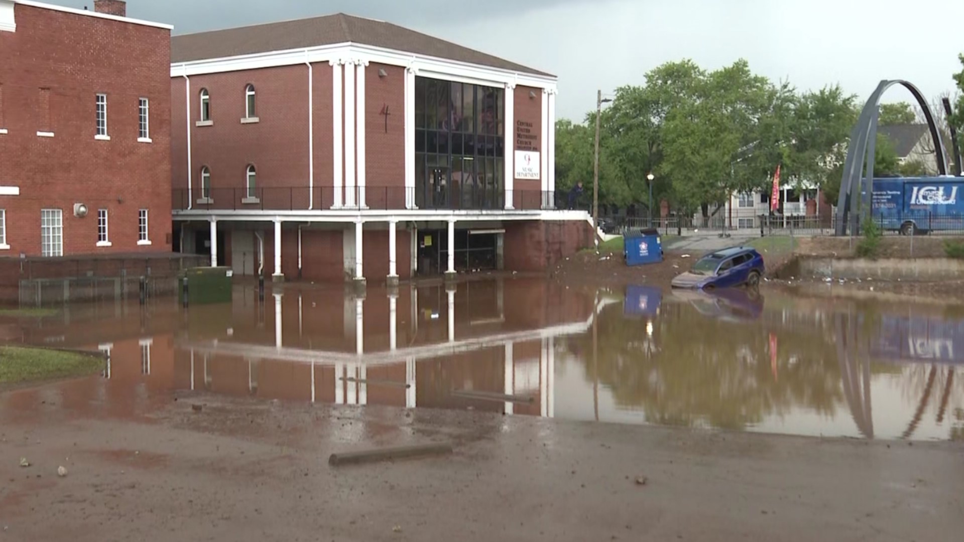 11Alive has a crew at Central United Methodist Church along MLK Jr. Dr. in Atlanta where a car was seen stuck in water in the parking lot.