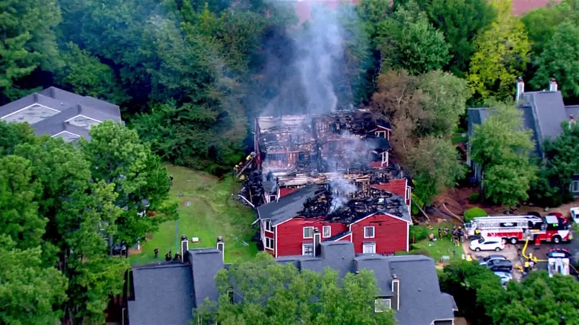 Fire rips through Lawrenceville apartment complex, leaving it in ruins after collapse