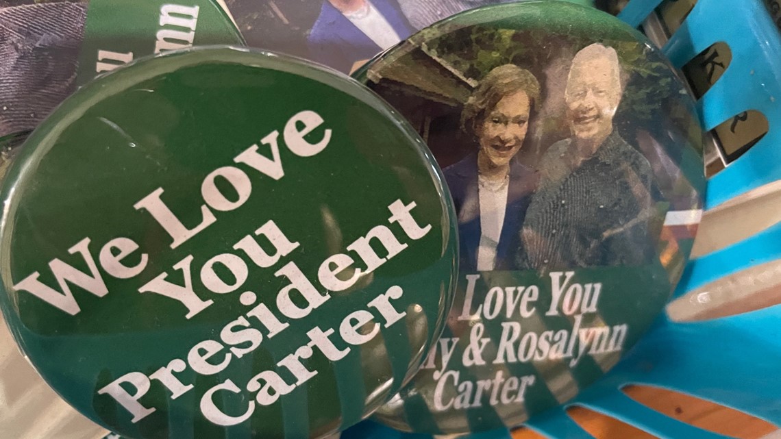 Jimmy Carter memorabilia, buttons at Plains, store