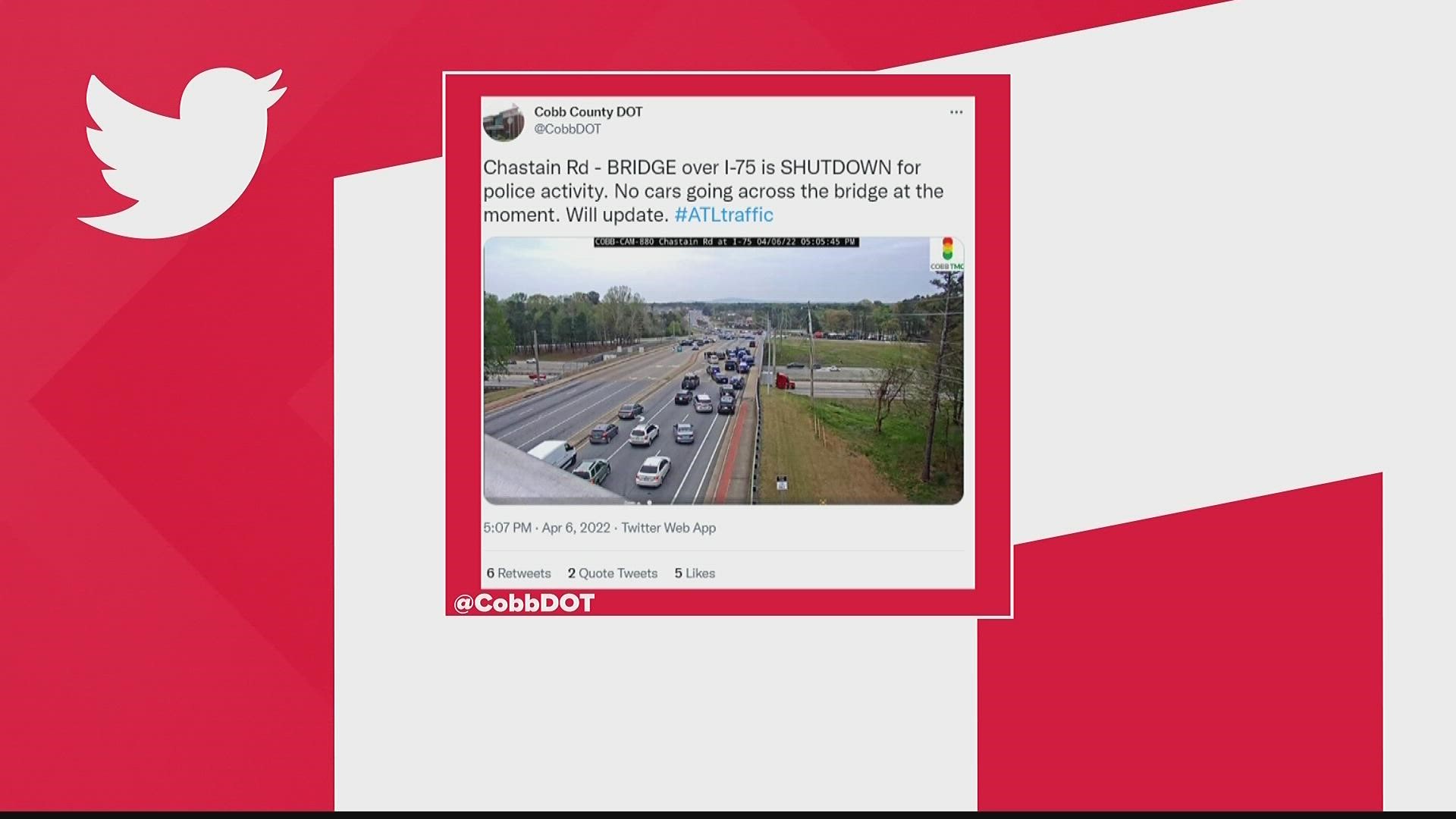 Exit 271 at Chastain Road is closed on I-75 due to police activity, a post from Cobb County transportation said on Twitter.