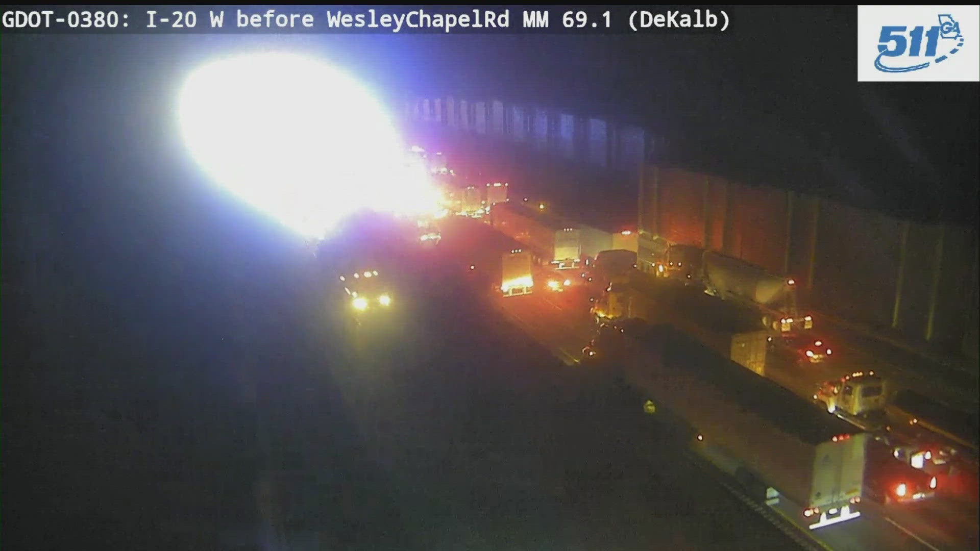 It happened in the eastbound lanes between Wesley Chapel Road and Panola Road. Looking at Georgia 511 cameras, traffic is building in the area.