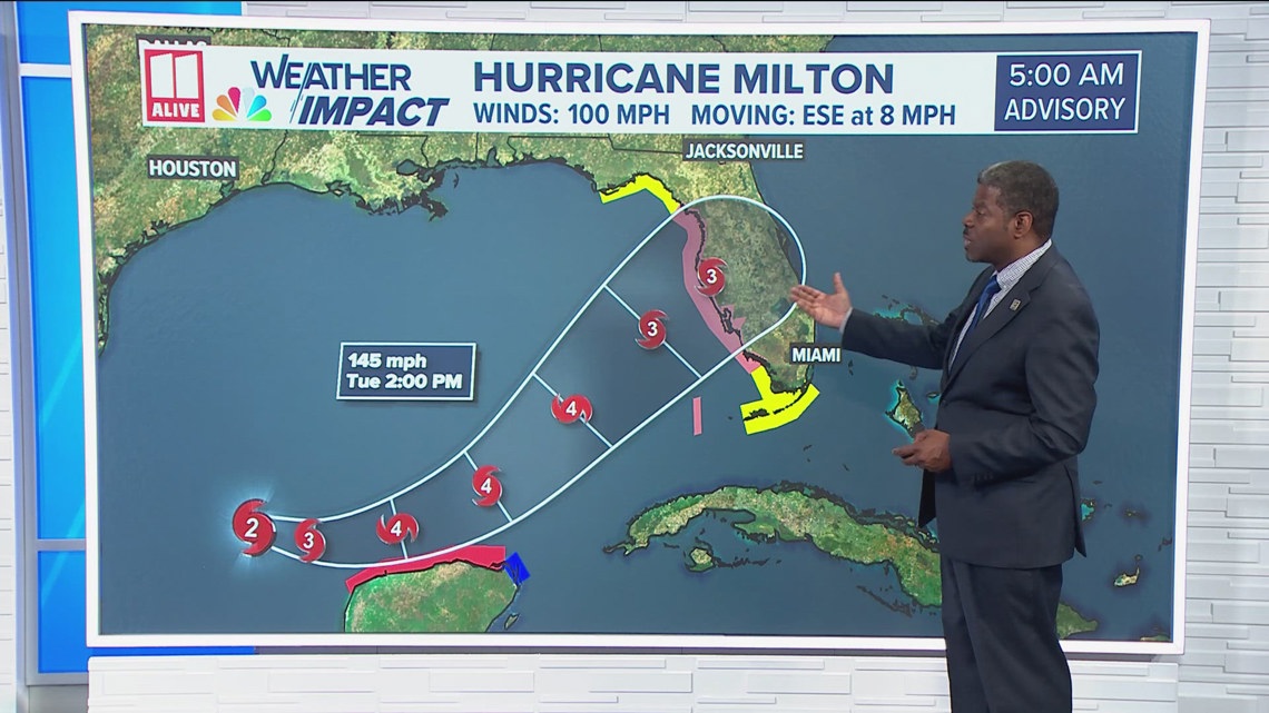 Hurricane milton strengthens to category 2 storm monday 5 45 am
