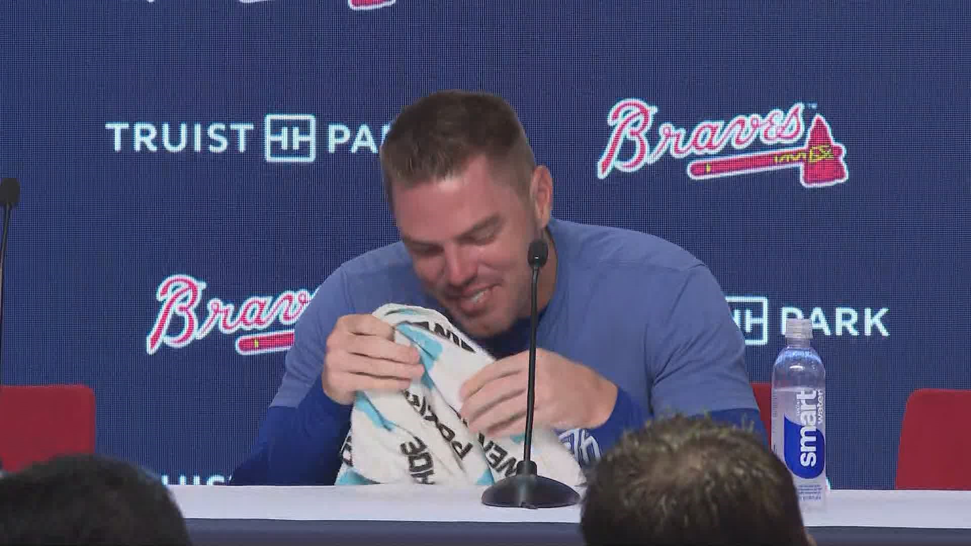 Freeman, who now plays for the Dodgers, got emotional Friday during a news conference. The Former Braves player is set to take on his old teammates.