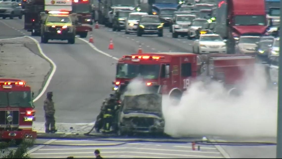 Vehicle fire shuts down lanes on I-285 east in DeKalb County | 11alive.com