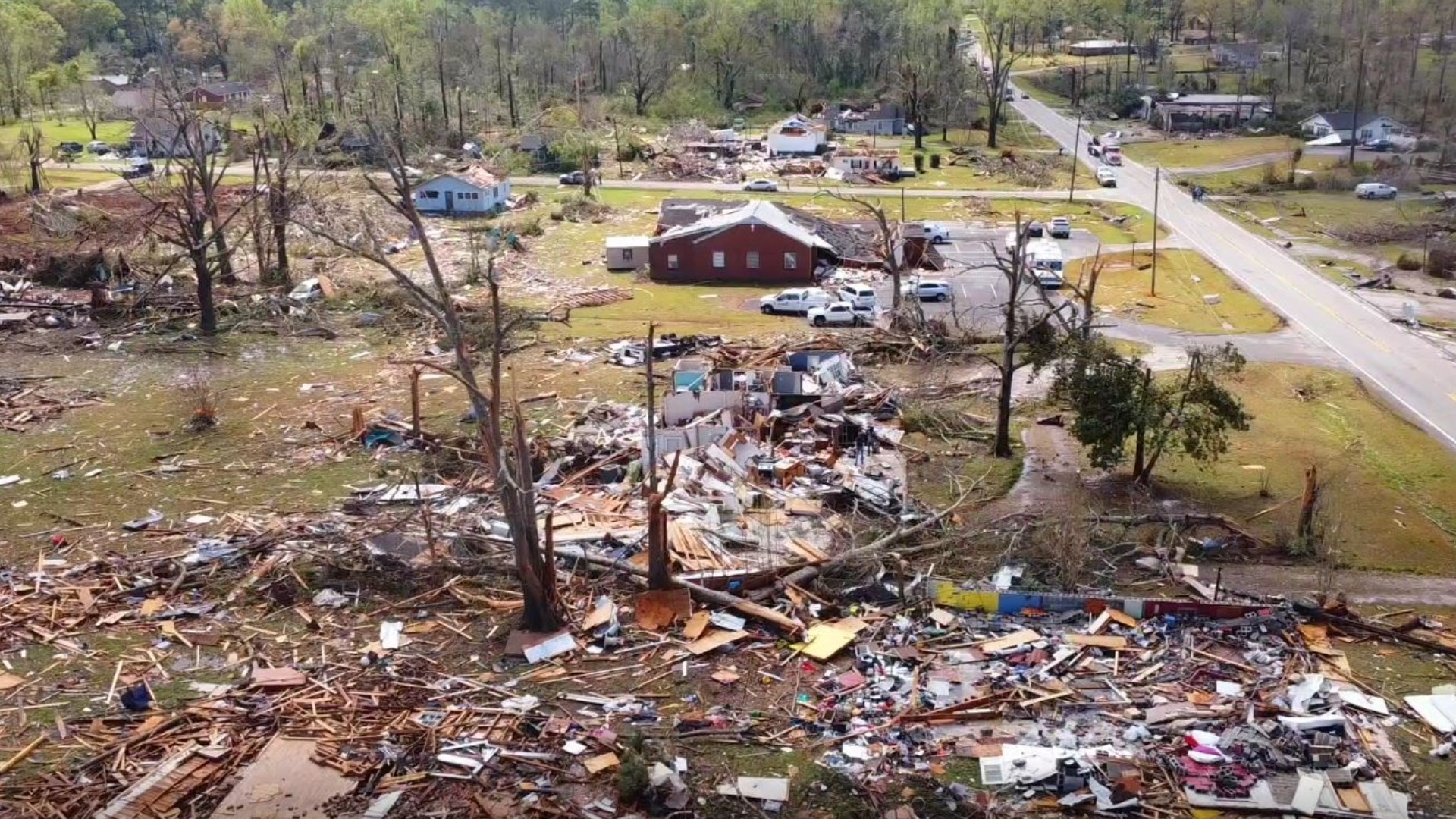 A tornado blew through Troup County near LaGrange early Sunday morning causing extensive damage to dozens of buildings.