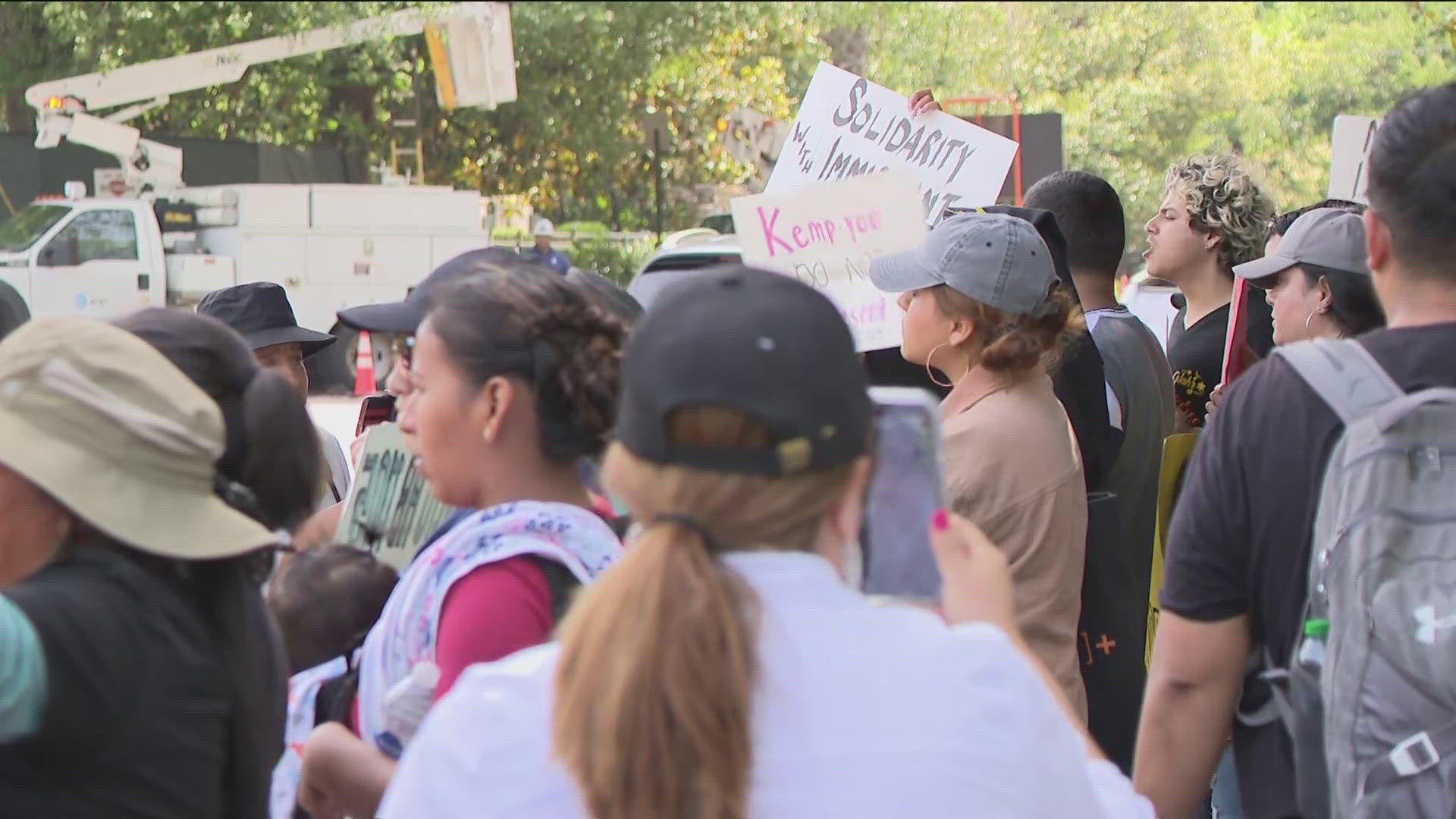 11Alive SkyTracker flew over as immigration advocates marched to the Governor's Mansion in protest of HB 1105.