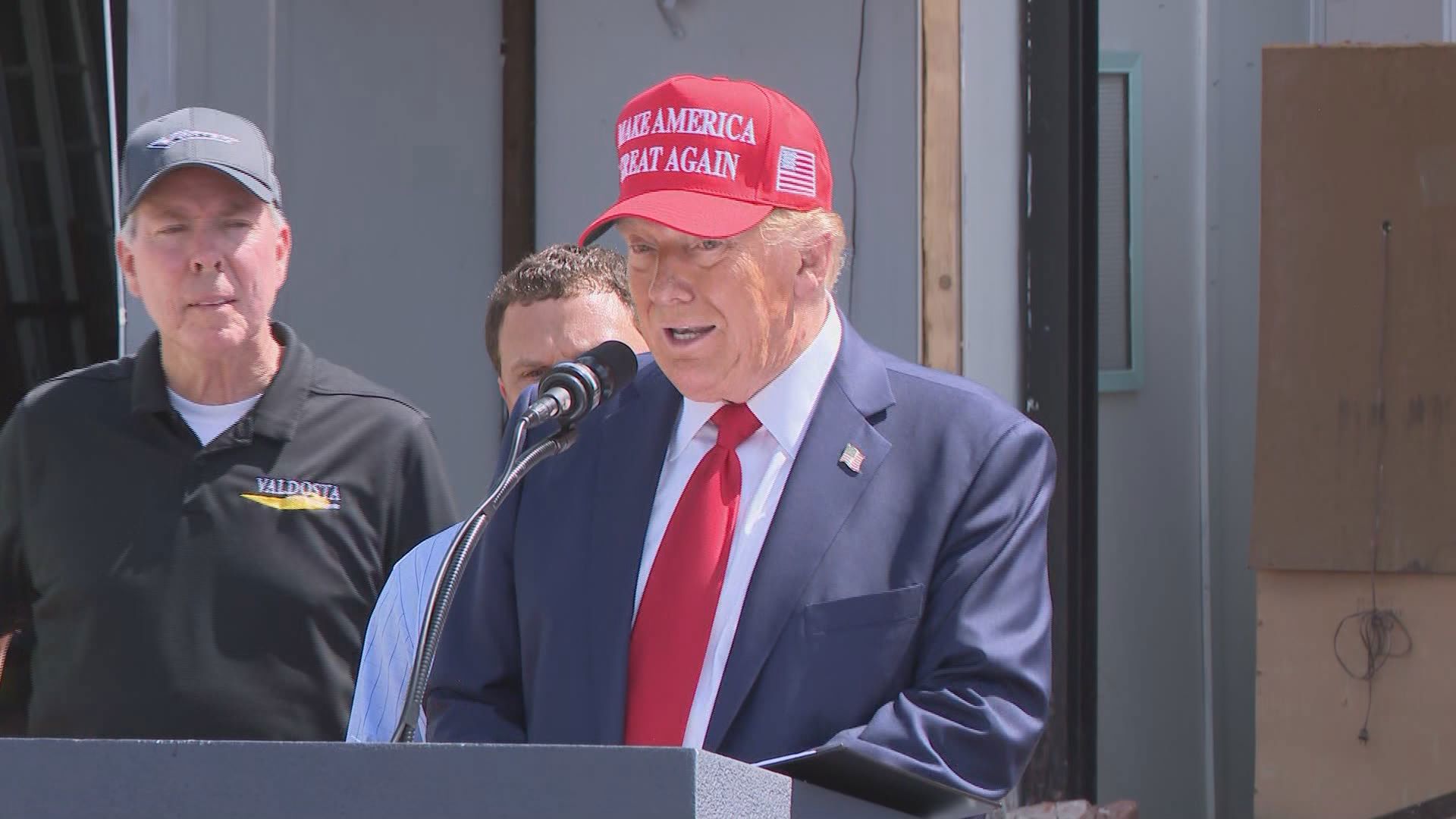 Former President Trump visited Valdosta on Monday to assess the damage from Hurricane Helene.