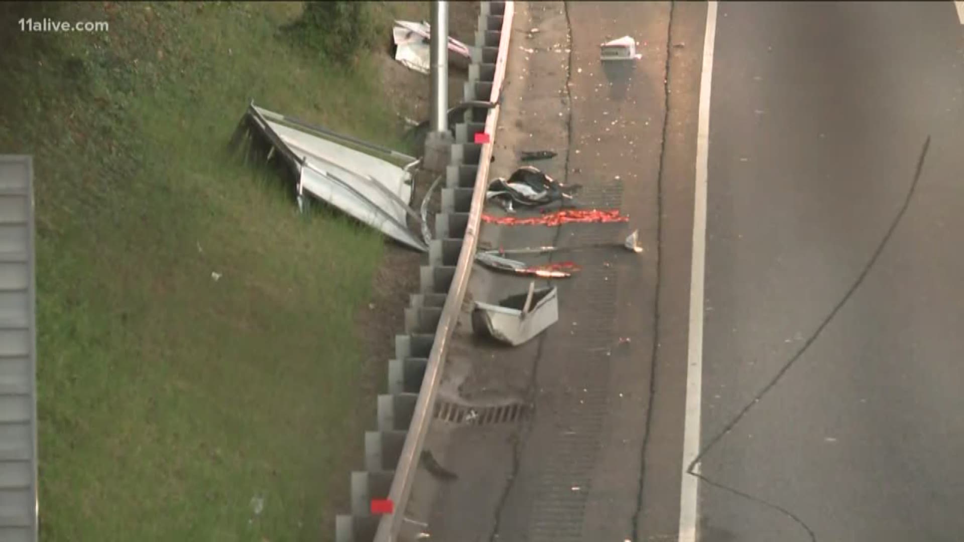 Officials say a camper top was in the middle of the road and then someone crashed into it.