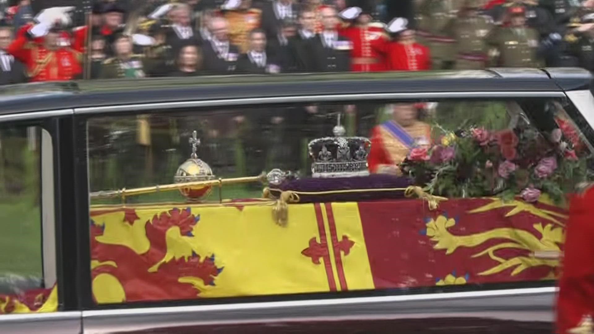 The hearse made its way to Windsor Castle after a stop at Wellington Arch. (CNN Newsource)